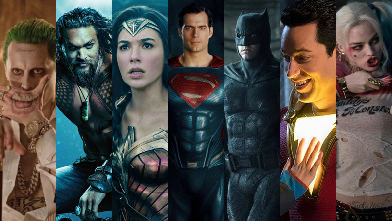 The gathered heroes, villains, and potentially exiting stars of the DC movieverse.